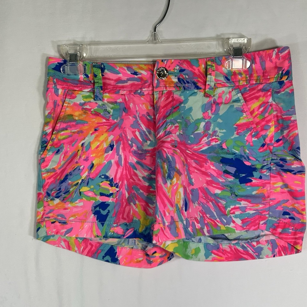 Lilly Pulitzer Callahan Shorts Womens 00 Pink Blue Multi Floral Cotton Chino 5"